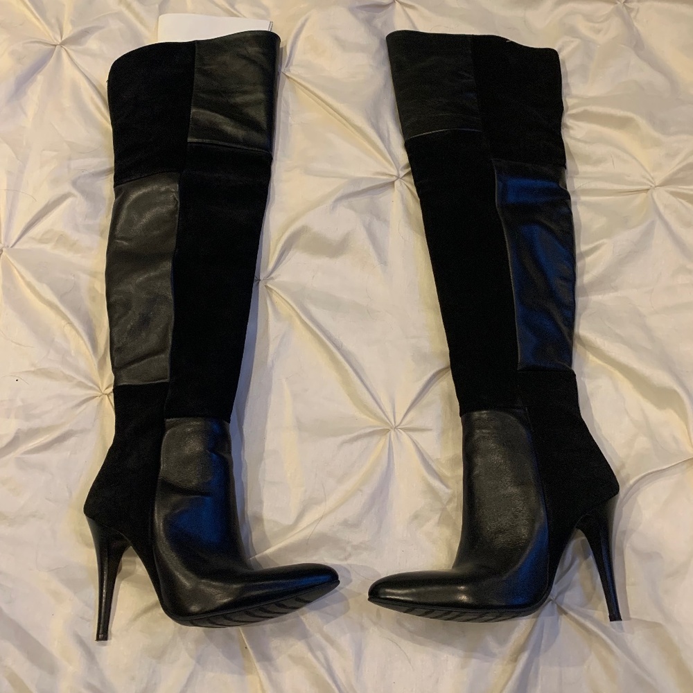 Black Leather/Suede OTK Boots sz 8.5